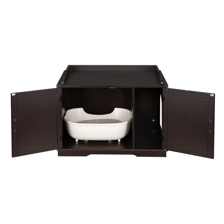 [US Warehouse] Double Door Pet House Nightstand Litter Box Sand Basin Cabinet (Coffee)
