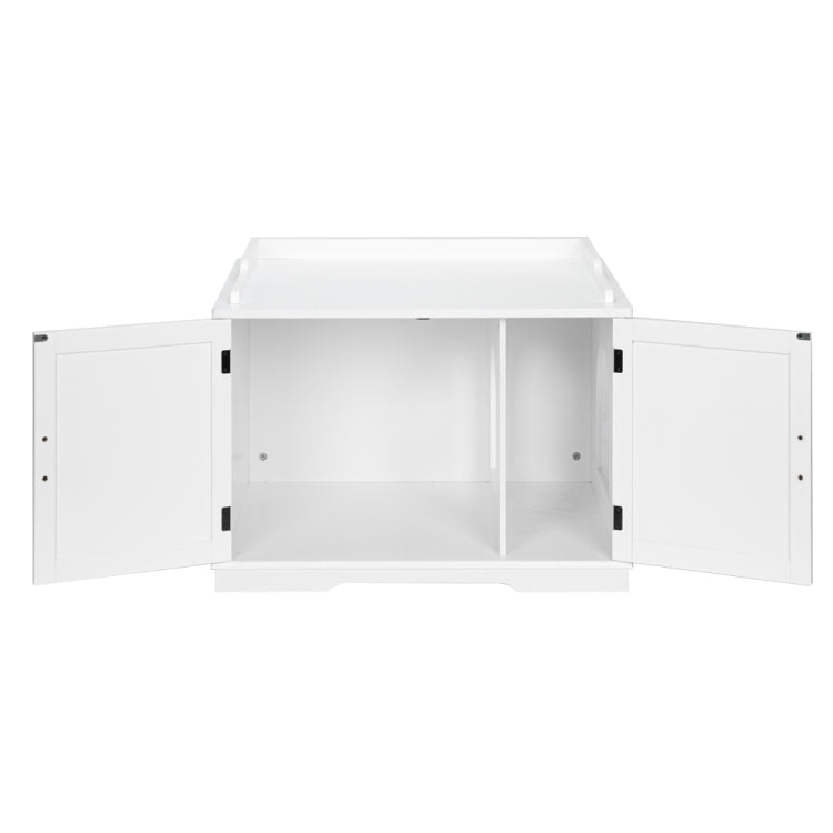 [US Warehouse] Double Door Pet House Nightstand Litter Box Sand Basin Cabinet (White)