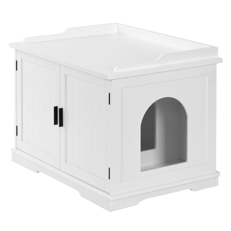 [US Warehouse] Double Door Pet House Nightstand Litter Box Sand Basin Cabinet (White)