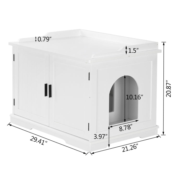 [US Warehouse] Double Door Pet House Nightstand Litter Box Sand Basin Cabinet (White)