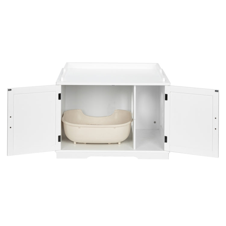 [US Warehouse] Double Door Pet House Nightstand Litter Box Sand Basin Cabinet (White)