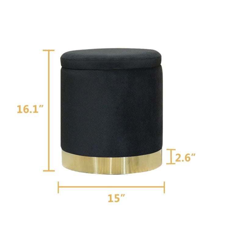 [US Warehouse] Round Velvet Footrest Modern Vanity Stool Storage Ottoman Seat with Golden Steel Base & Removable Lid, Size: 38x38x41cm (Black)