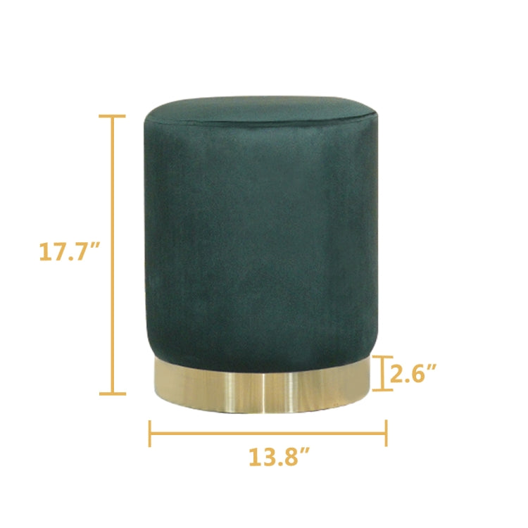 [US Warehouse] Round Velvet Footrest Modern Vanity Stool Storage Ottoman Seat with Golden Steel Base, Size: 35x35x45cm (Dark Green)