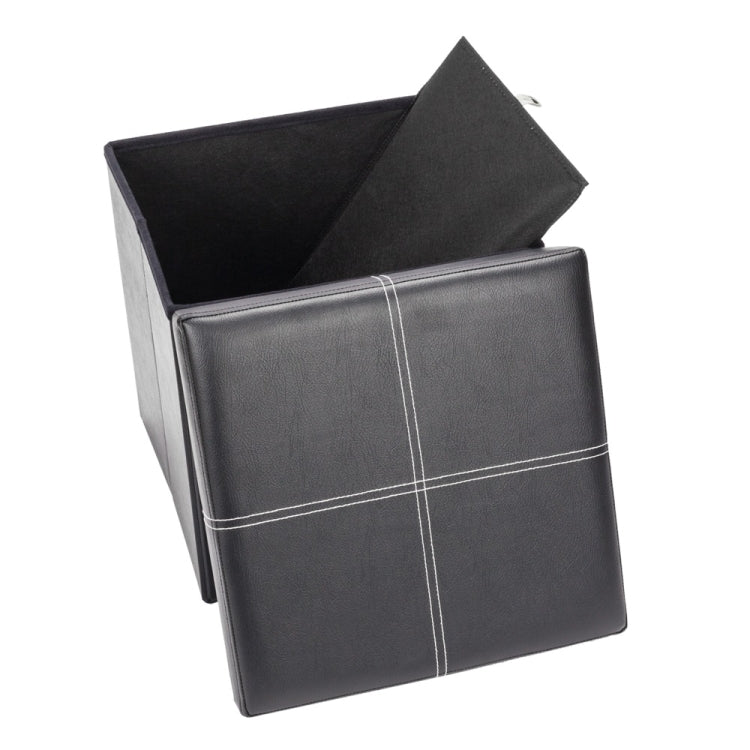 [US Warehouse] Practical PVC Leather Square Shape Line Surface Stool Storage Ottoman Seat, Size: 38x38x38cm (Black)