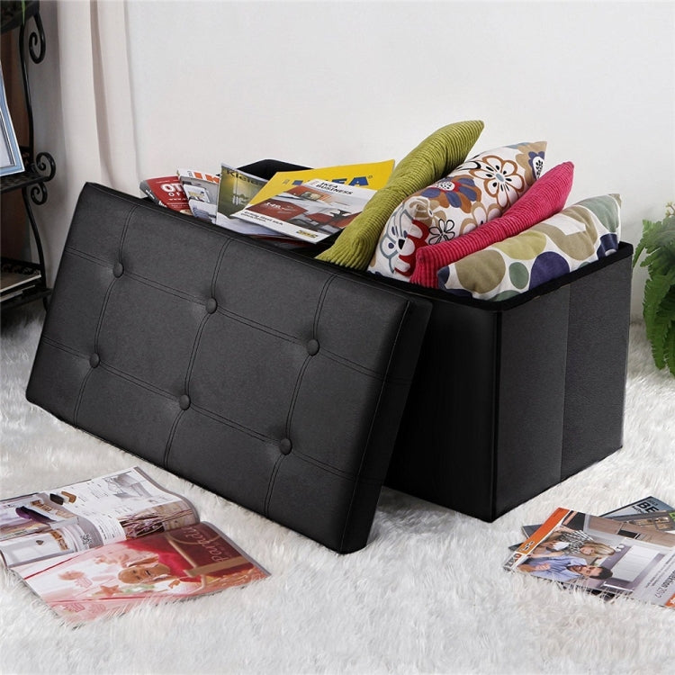 [US Warehouse] Practical PVC Leather Rectangle Shape Stool Storage Ottoman Seat with Leather Button, Size: 76x38x38cm (Black)