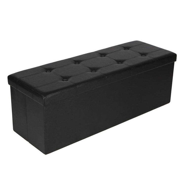 [US Warehouse] Practical PVC Leather Rectangle Shape Stool Storage Ottoman Seat with Leather Button, Size: 110x38x38cm (Black)