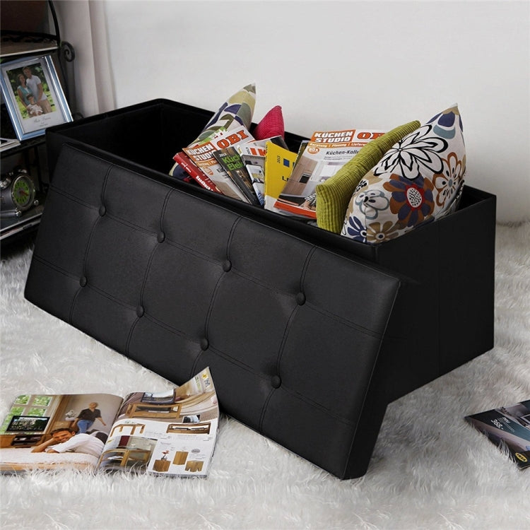 [US Warehouse] Practical PVC Leather Rectangle Shape Stool Storage Ottoman Seat with Leather Button, Size: 110x38x38cm (Black)