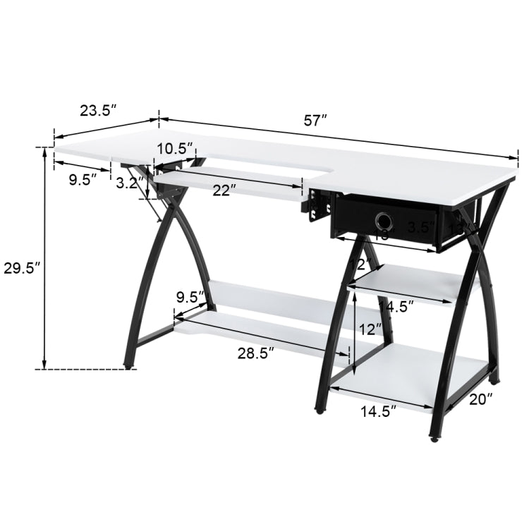 [US Warehouse] Sewing Machine Cutting Table Worktable Computer Desk, Size: 145.01x59.99x75.01cm (White)