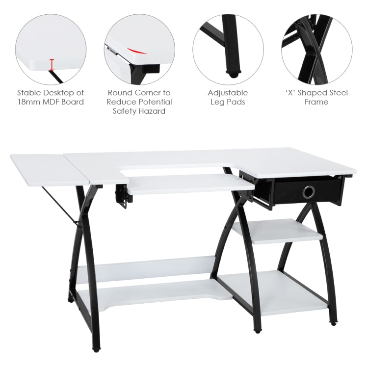 [US Warehouse] Sewing Machine Cutting Table Worktable Computer Desk, Size: 145.01x59.99x75.01cm (White)