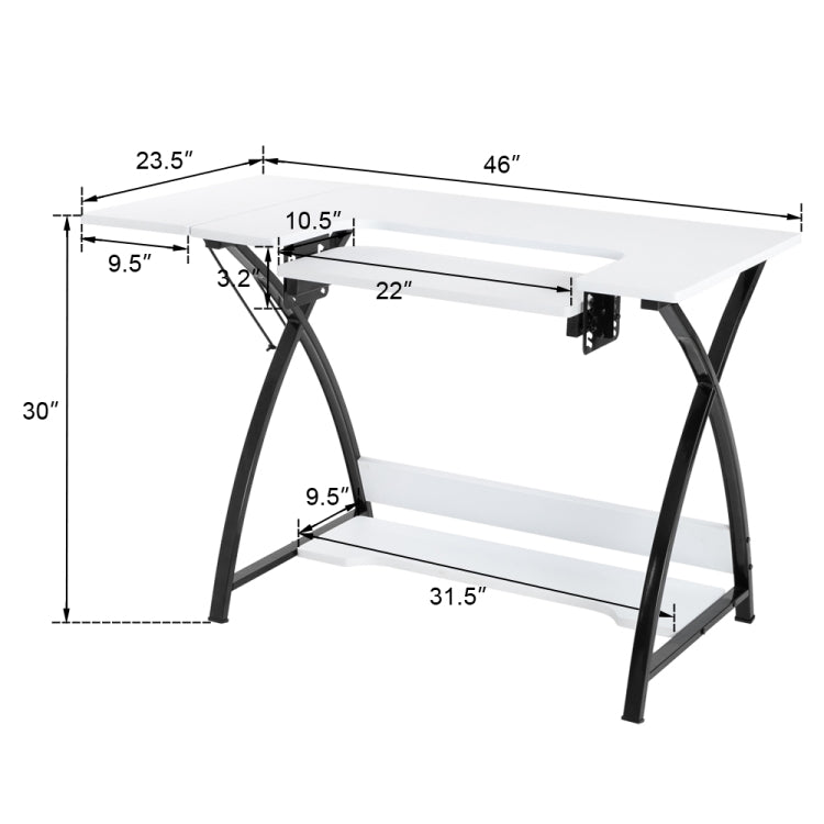 [US Warehouse] Sewing Machine Cutting Table Worktable Computer Desk, Size: 116.84x59.69x76.20cm (White)