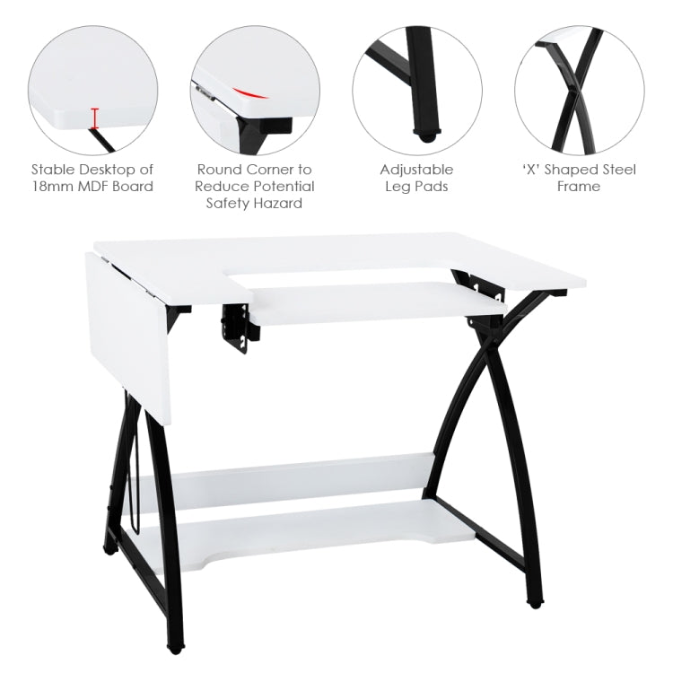 [US Warehouse] Sewing Machine Cutting Table Worktable Computer Desk, Size: 116.84x59.69x76.20cm (White)