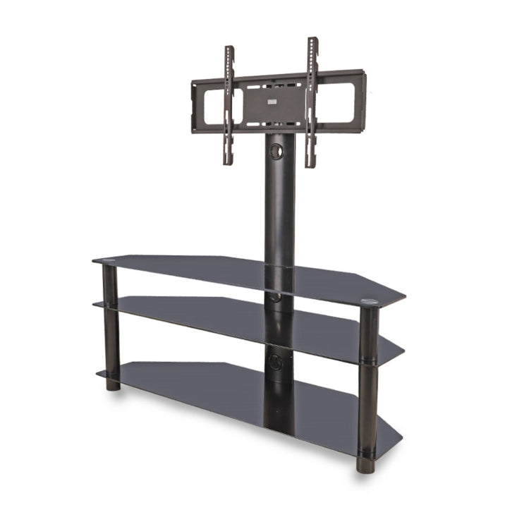 [US Warehouse] 32-65 inch 3-Tier Trapezoid Surface Tempered Glass Corner Floor TV Cabinet Frame Shelves with Swivel Bracket