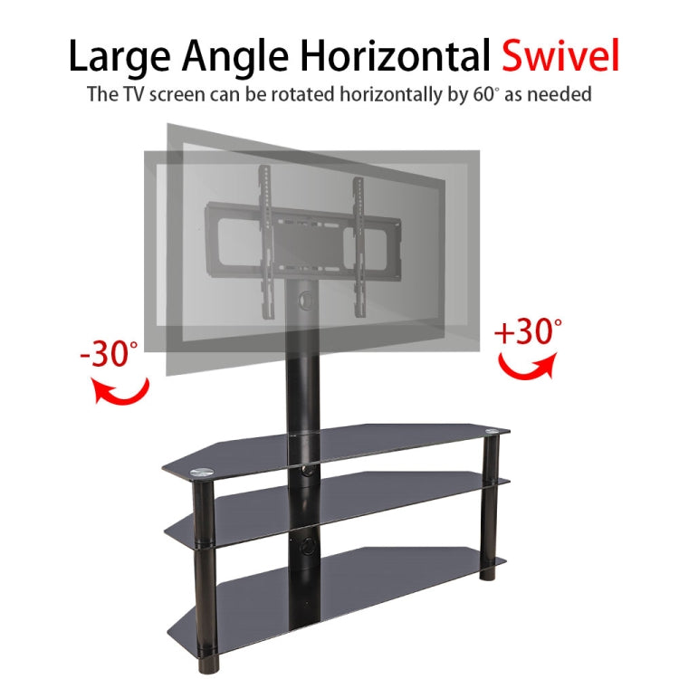 [US Warehouse] 32-65 inch 3-Tier Trapezoid Surface Tempered Glass Corner Floor TV Cabinet Frame Shelves with Swivel Bracket