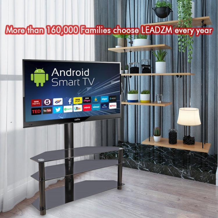[US Warehouse] 32-65 inch 3-Tier Trapezoid Surface Tempered Glass Corner Floor TV Cabinet Frame Shelves with Swivel Bracket
