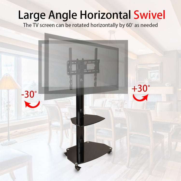 [US Warehouse] 32-65 inch 3-Tier Simple Removable Tempered Glass TV Cabinet Frame Shelves with Omni-directional Wheel