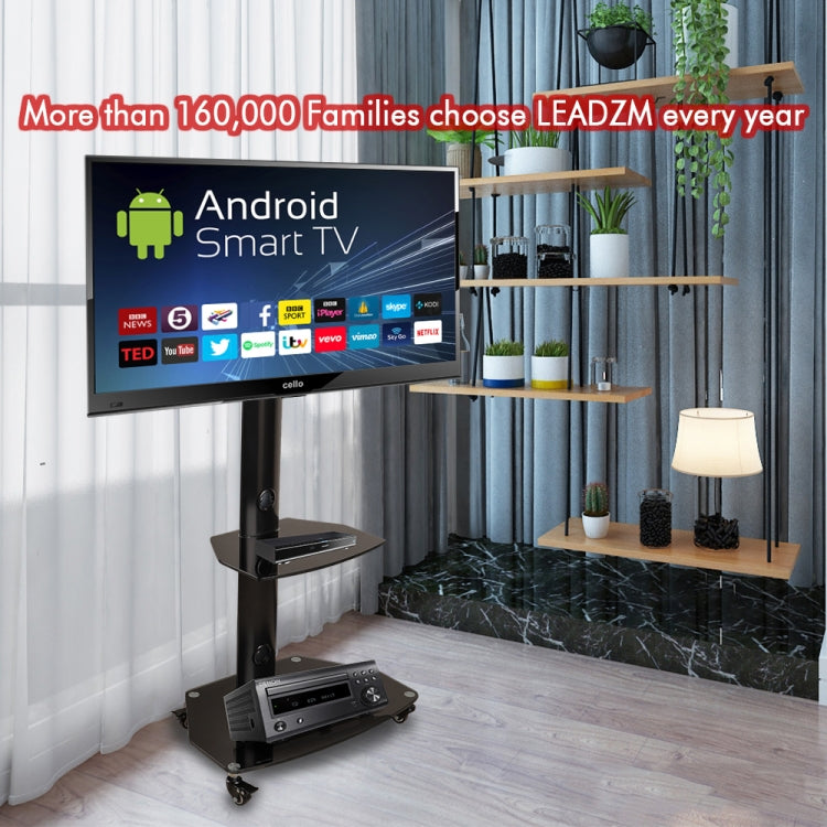 [US Warehouse] 32-65 inch 3-Tier Simple Removable Tempered Glass TV Cabinet Frame Shelves with Omni-directional Wheel