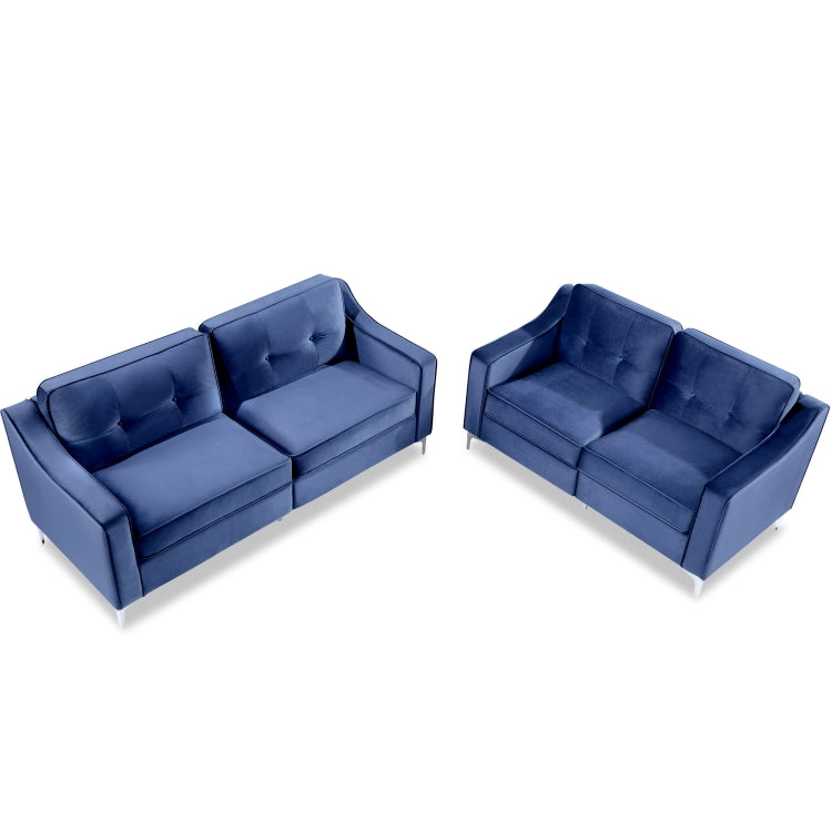 [US Warehouse] 2 In 1 2 Seats + 3 Seats Classic Modern Tufted Velvet Upholstered Loveseat Sofa Set (Blue)
