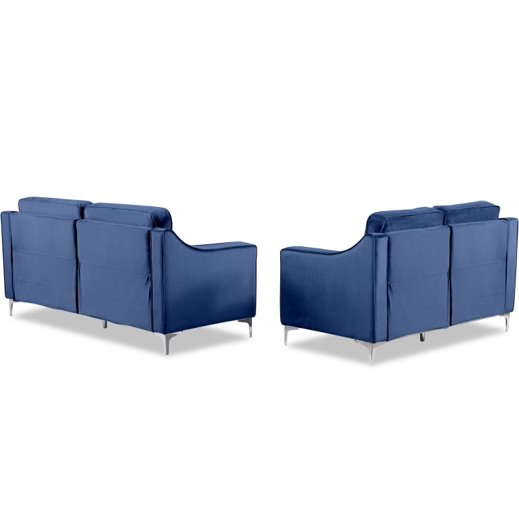 [US Warehouse] 2 In 1 2 Seats + 3 Seats Classic Modern Tufted Velvet Upholstered Loveseat Sofa Set (Blue)