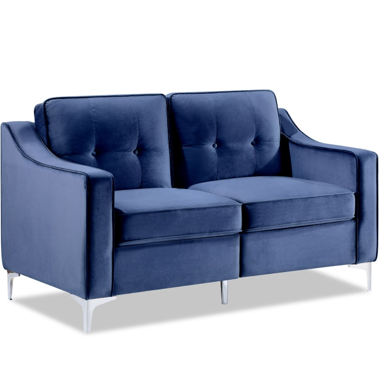 [US Warehouse] 2 Seats Classic Modern Tufted Velvet Upholstered Loveseat Sofa(Blue)