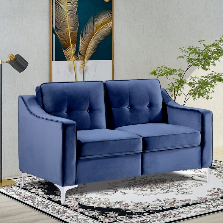 [US Warehouse] 2 Seats Classic Modern Tufted Velvet Upholstered Loveseat Sofa(Blue)