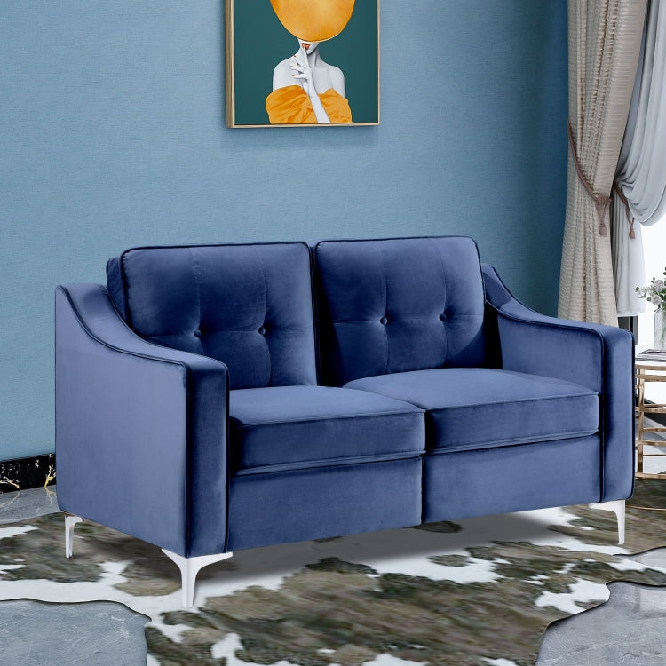 [US Warehouse] 2 Seats Classic Modern Tufted Velvet Upholstered Loveseat Sofa(Blue)