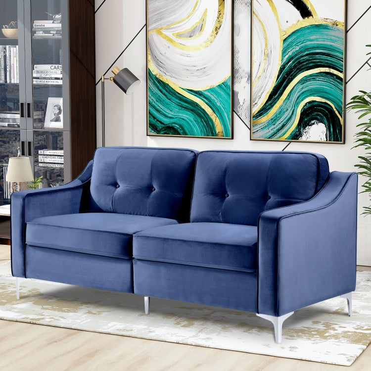 [US Warehouse] 3 Seats Classic Modern Tufted Velvet Upholstered Loveseat Sofa (Blue)