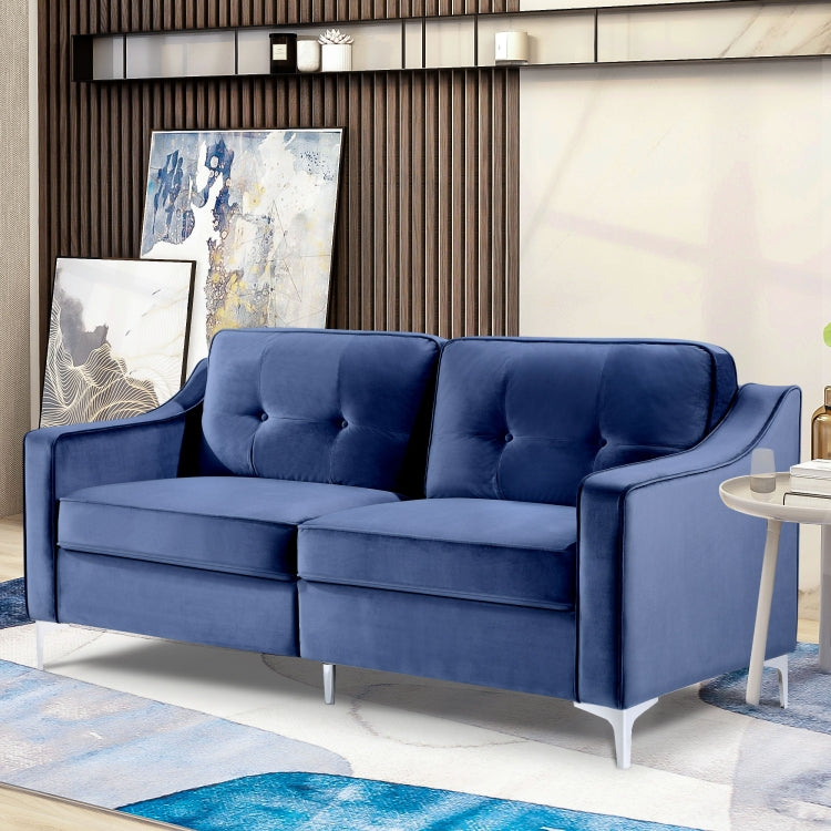 [US Warehouse] 3 Seats Classic Modern Tufted Velvet Upholstered Loveseat Sofa (Blue)