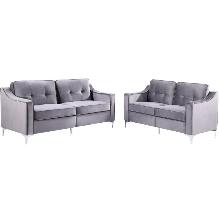 [US Warehouse] 2 In 1 2 Seats + 3 Seats Classic Modern Tufted Velvet Upholstered Loveseat Sofa Set (Grey)
