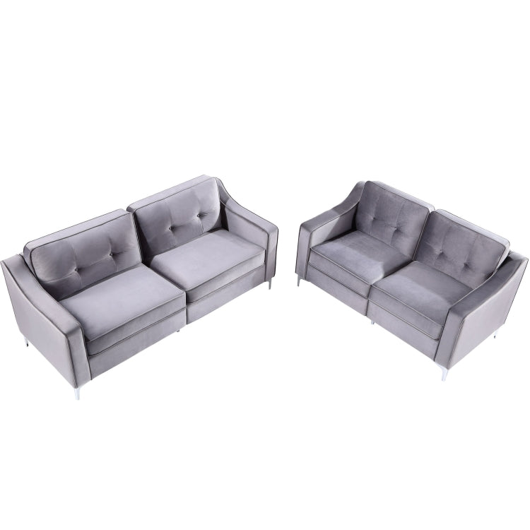 [US Warehouse] 2 In 1 2 Seats + 3 Seats Classic Modern Tufted Velvet Upholstered Loveseat Sofa Set (Grey)