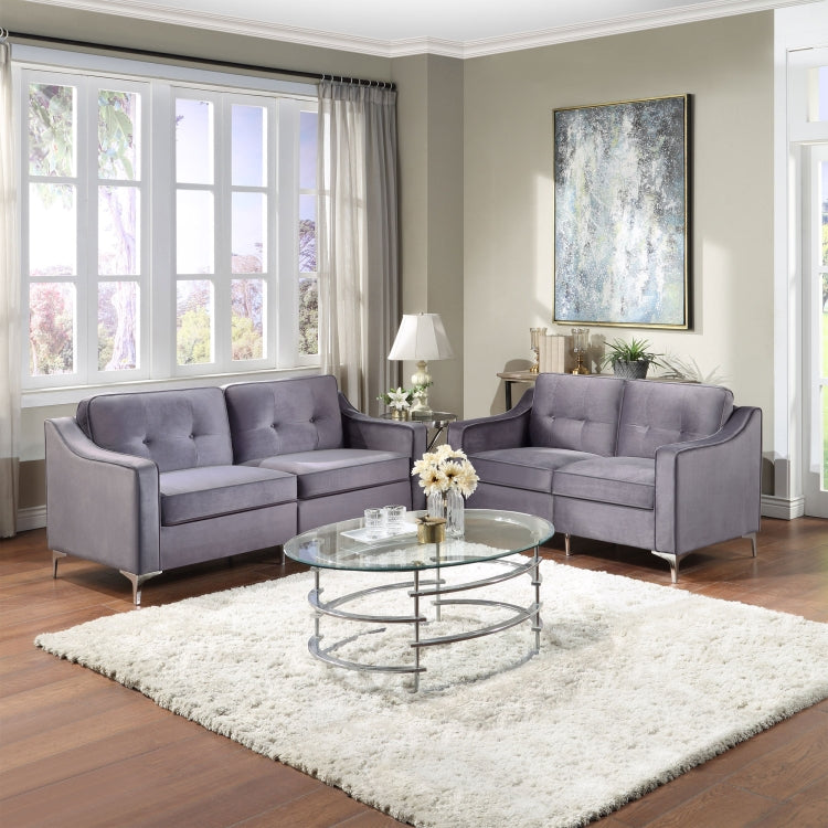 [US Warehouse] 2 In 1 2 Seats + 3 Seats Classic Modern Tufted Velvet Upholstered Loveseat Sofa Set (Grey)