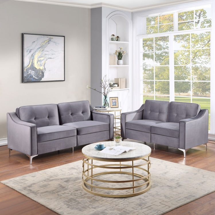 [US Warehouse] 2 In 1 2 Seats + 3 Seats Classic Modern Tufted Velvet Upholstered Loveseat Sofa Set (Grey)