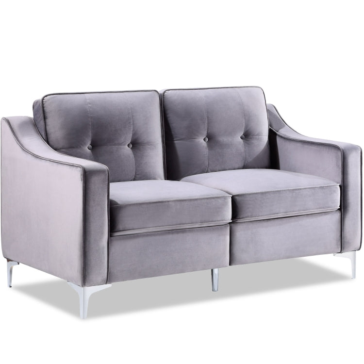 [US Warehouse] 2 Seats Classic Modern Tufted Velvet Upholstered Loveseat Sofa(Grey)