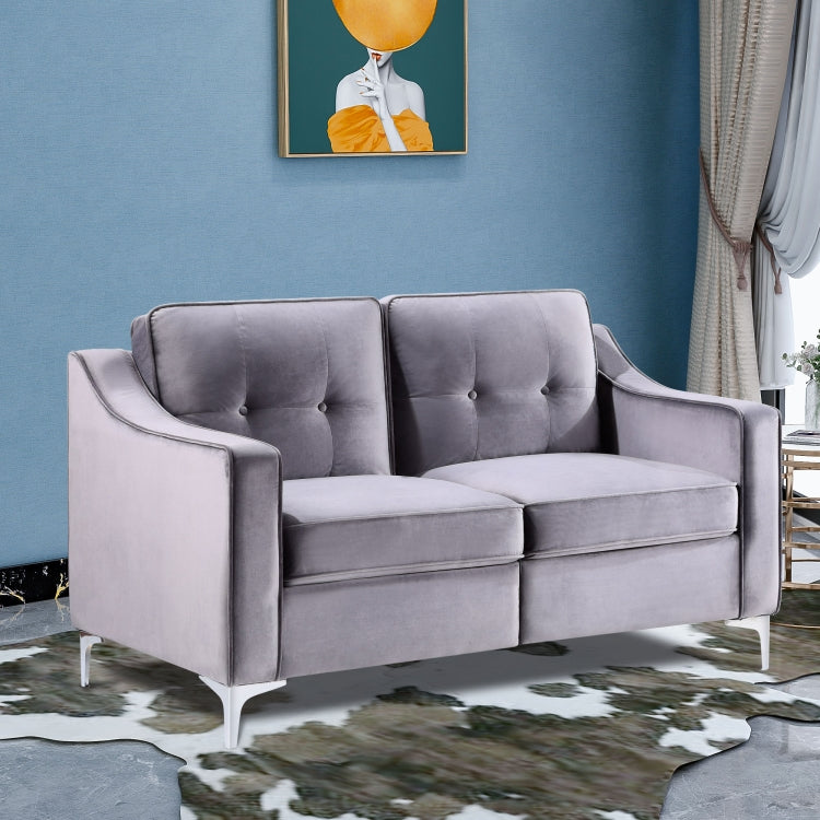 [US Warehouse] 2 Seats Classic Modern Tufted Velvet Upholstered Loveseat Sofa(Grey)