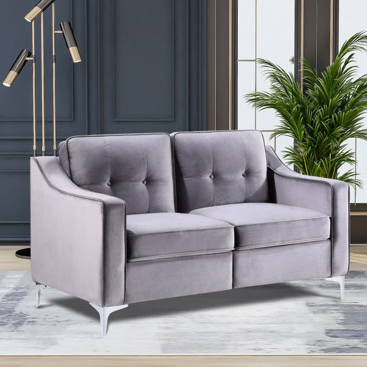 [US Warehouse] 2 Seats Classic Modern Tufted Velvet Upholstered Loveseat Sofa(Grey)