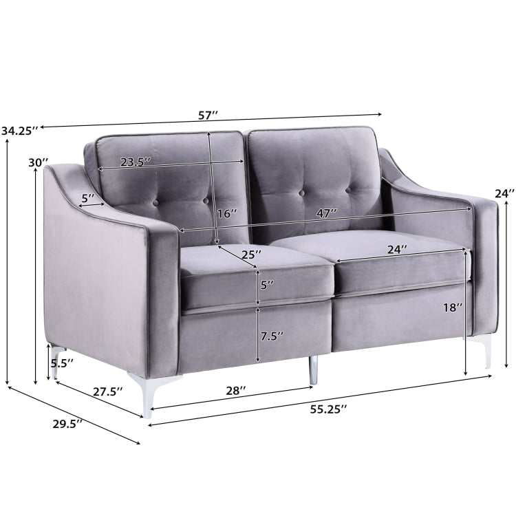 [US Warehouse] 2 Seats Classic Modern Tufted Velvet Upholstered Loveseat Sofa(Grey)