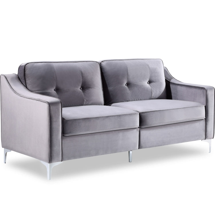 [US Warehouse] 3 Seats Classic Modern Tufted Velvet Upholstered Loveseat Sofa (Grey)