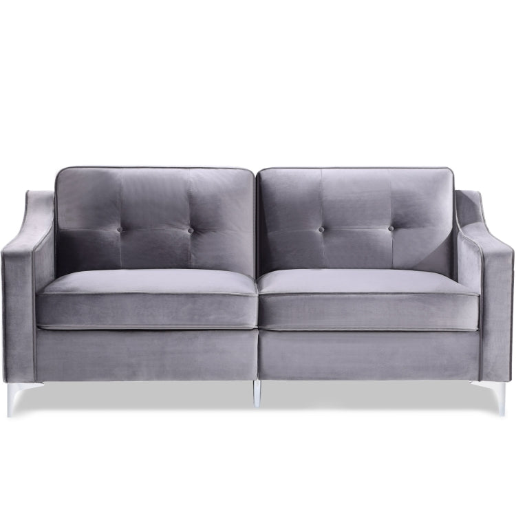 [US Warehouse] 3 Seats Classic Modern Tufted Velvet Upholstered Loveseat Sofa (Grey)