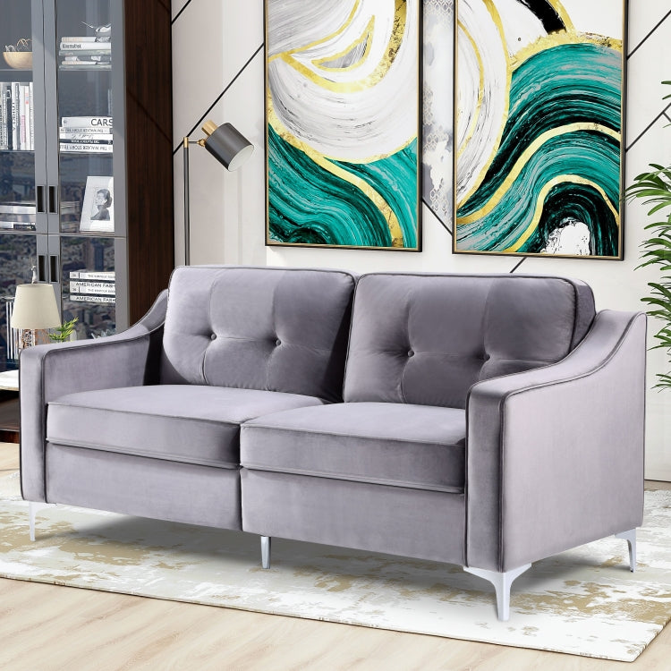 [US Warehouse] 3 Seats Classic Modern Tufted Velvet Upholstered Loveseat Sofa (Grey)
