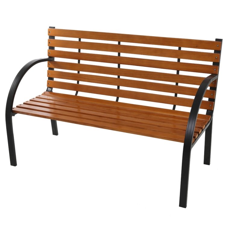 [US Warehouse] 48 inch Outdoor Garden Hardwood Slotted Steel Cast Iron Frame Patio Bench Park Seat