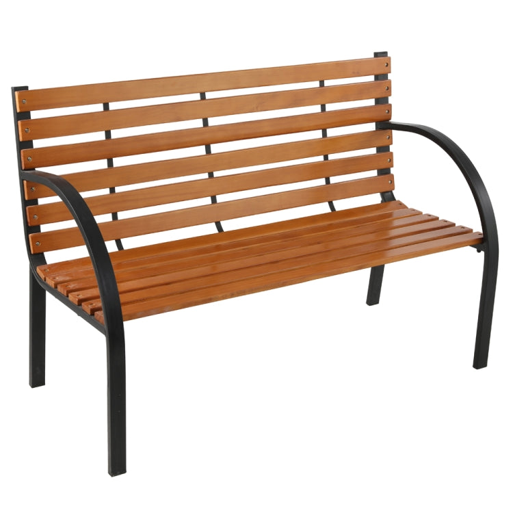 [US Warehouse] 48 inch Outdoor Garden Hardwood Slotted Steel Cast Iron Frame Patio Bench Park Seat