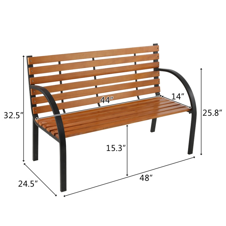 [US Warehouse] 48 inch Outdoor Garden Hardwood Slotted Steel Cast Iron Frame Patio Bench Park Seat