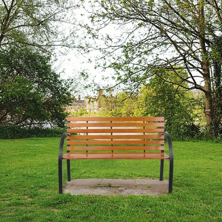 [US Warehouse] 48 inch Outdoor Garden Hardwood Slotted Steel Cast Iron Frame Patio Bench Park Seat