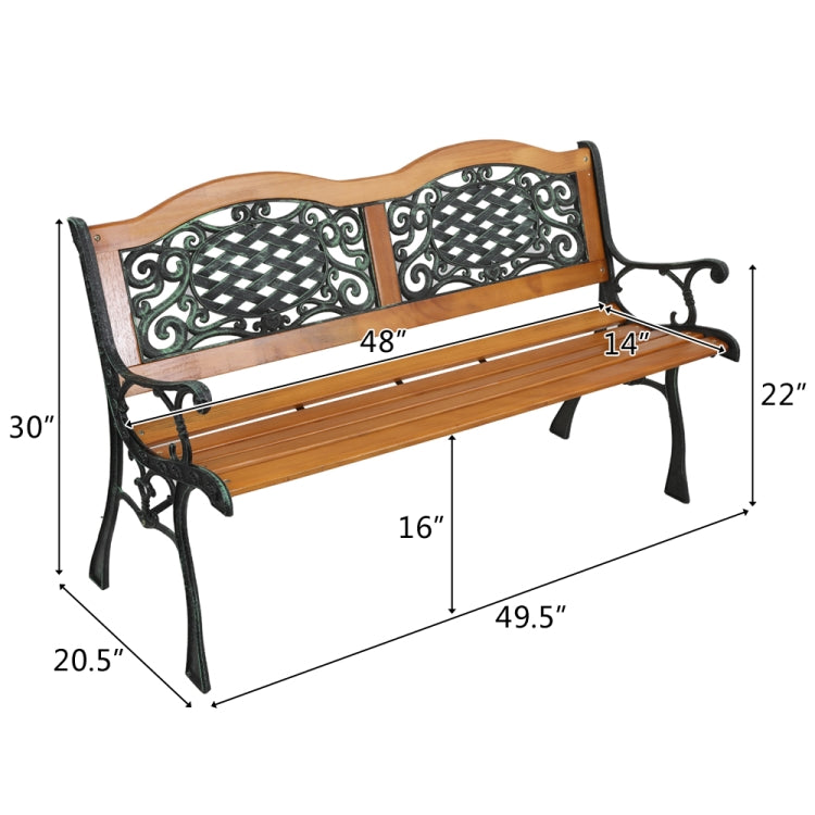 [US Warehouse] 49 inch Outdoor Garden Double Arch Hardwood Slats Cast Iron Frame Patio Bench Park Seat