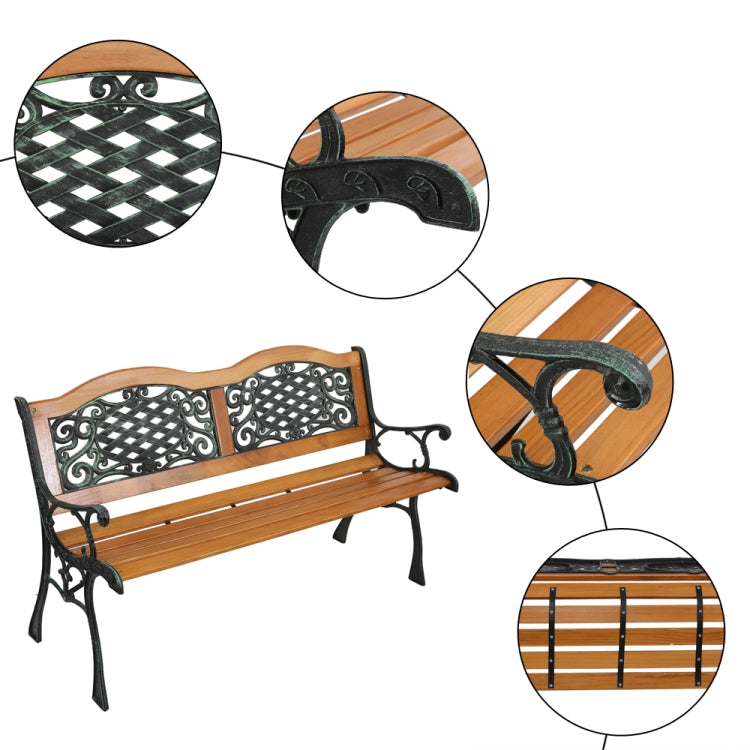 [US Warehouse] 49 inch Outdoor Garden Double Arch Hardwood Slats Cast Iron Frame Patio Bench Park Seat