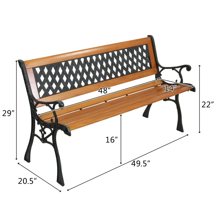 [US Warehouse] 49 inch Hardwood Cast Iron Weave Style Outdoor Garden Patio Bench Park Seat
