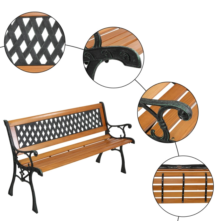 [US Warehouse] 49 inch Hardwood Cast Iron Weave Style Outdoor Garden Patio Bench Park Seat