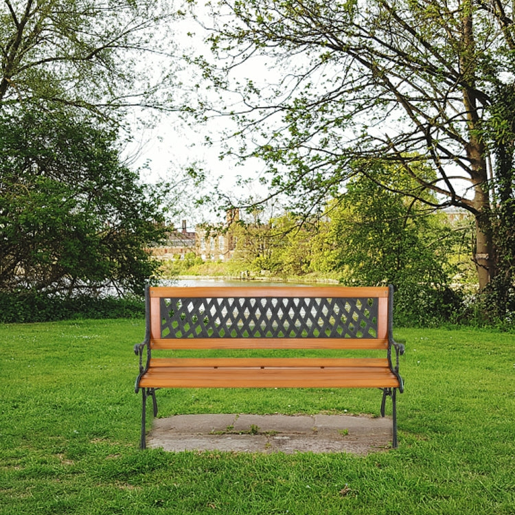 [US Warehouse] 49 inch Hardwood Cast Iron Weave Style Outdoor Garden Patio Bench Park Seat