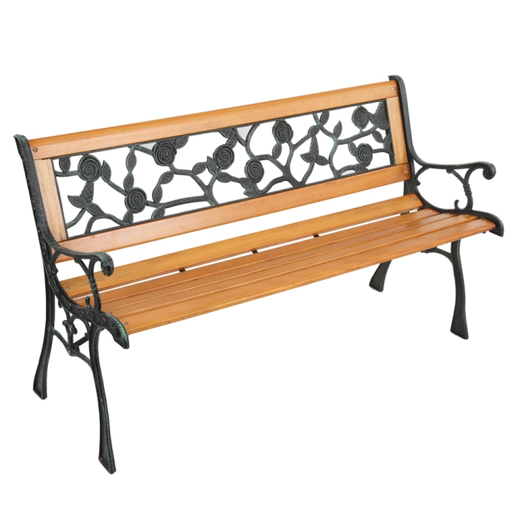 [US Warehouse] 49 inch Hardwood Cast Iron Rose Style Outdoor Garden Patio Bench Park Seat