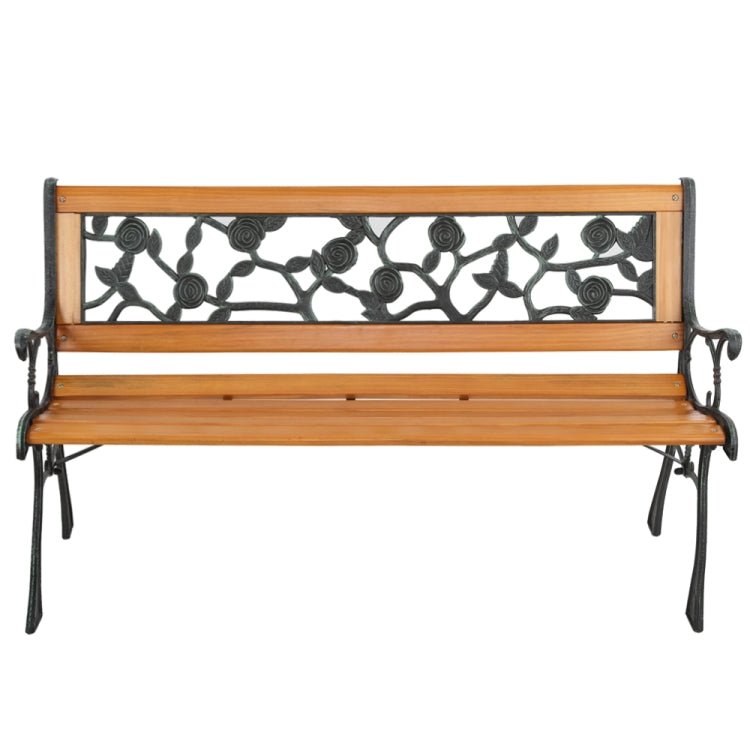 [US Warehouse] 49 inch Hardwood Cast Iron Rose Style Outdoor Garden Patio Bench Park Seat