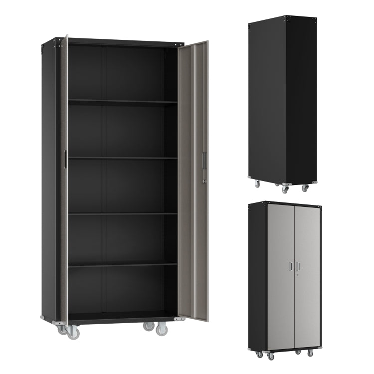 [US Warehouse] Household Galvanized Iron Tool Storage Cabinet, Size: 182x82x41cm (Black Grey)